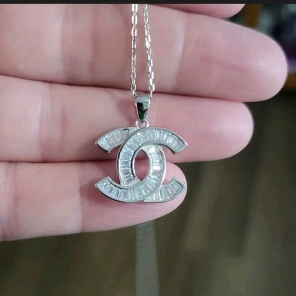 Designer Inspired 925 Sterling Silver Necklace with CC